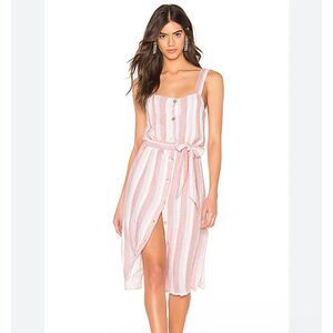 Rails Dress Clement Linen Button Front Midi Belted Dusk Stripe White Pink Small